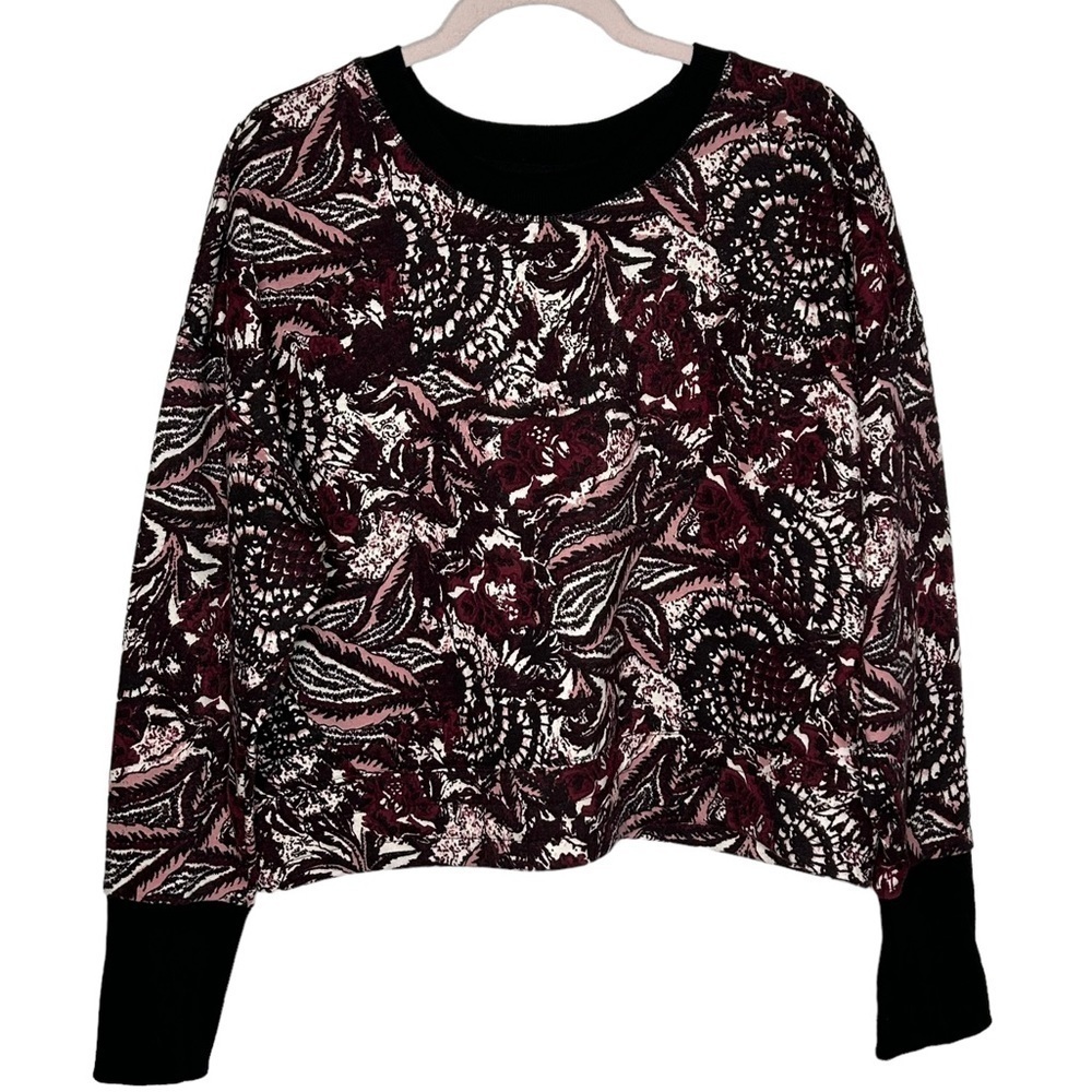 Joie Caliegh Cranberry Paisley Floral Semi Cropped Sweatshirt - Picture 4 of 15
